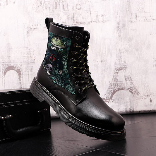 Men Boots Fashion Round Toe Cartoon Painted