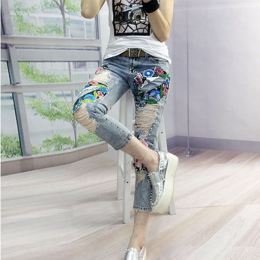 Jeans Women Straight Ankle Length Pockets Loose