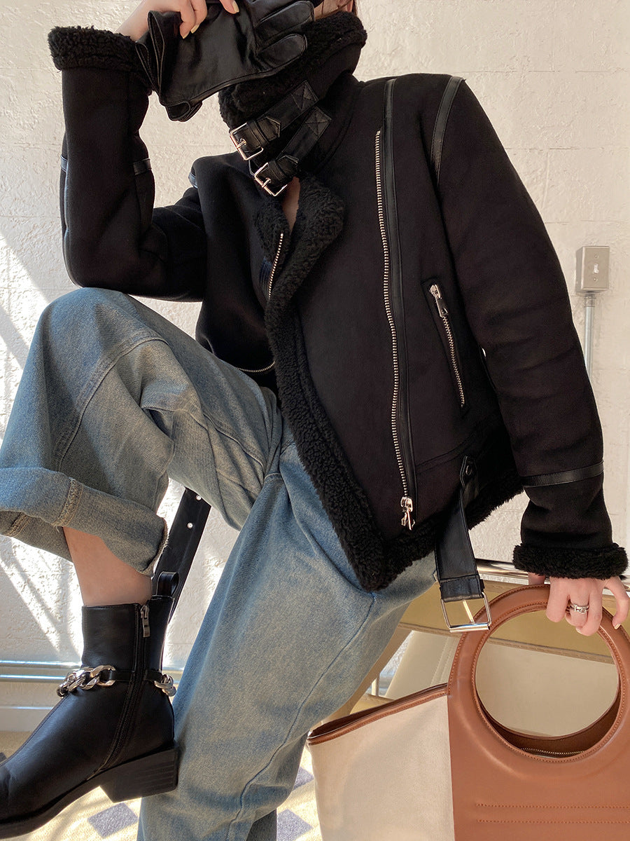 Women's Jacket Coat Vintage Fur Zipper Tops Chic