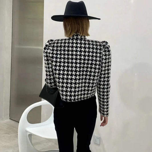 Chic Coat Women for Fall Buttoned Jacket Plaid