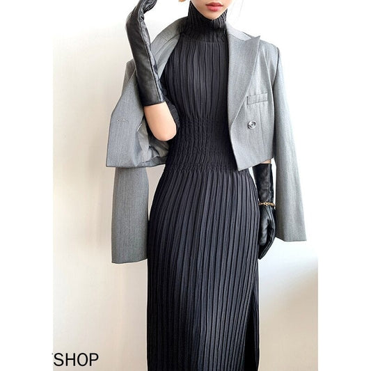 女性用ファッショナブルなハイネック春ドレス