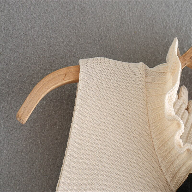 Women Sweet Bow Tie Knitted Ruffled Mini Dresses