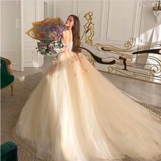 シャンパン プリンセス プロム ドレス オフショルダー スウィートハート