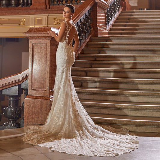 Vestido De Novia Sirena Mermaid Wedding Dress V-Neck Luxury