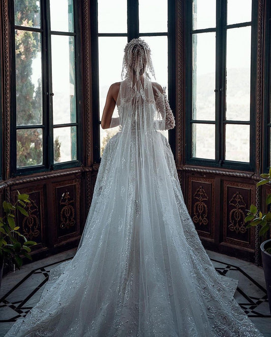 取り外し可能なトレーンレース付きアラビア風マーメイドウェディングドレス