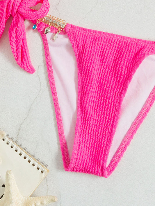 New Ribbed Halter Pearl Extreme Mini Bikini Two-pieces