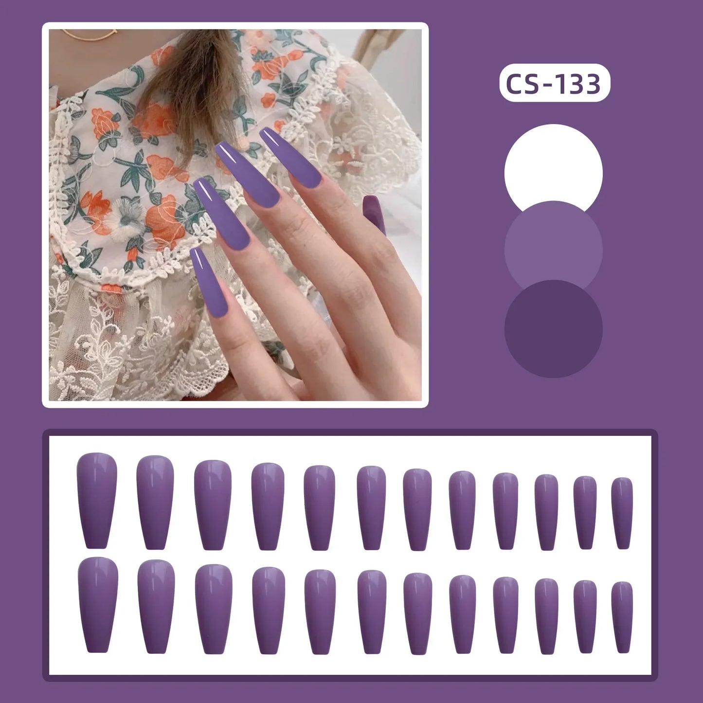 24PC Pure Elegance Single-Tone Press-On Nails