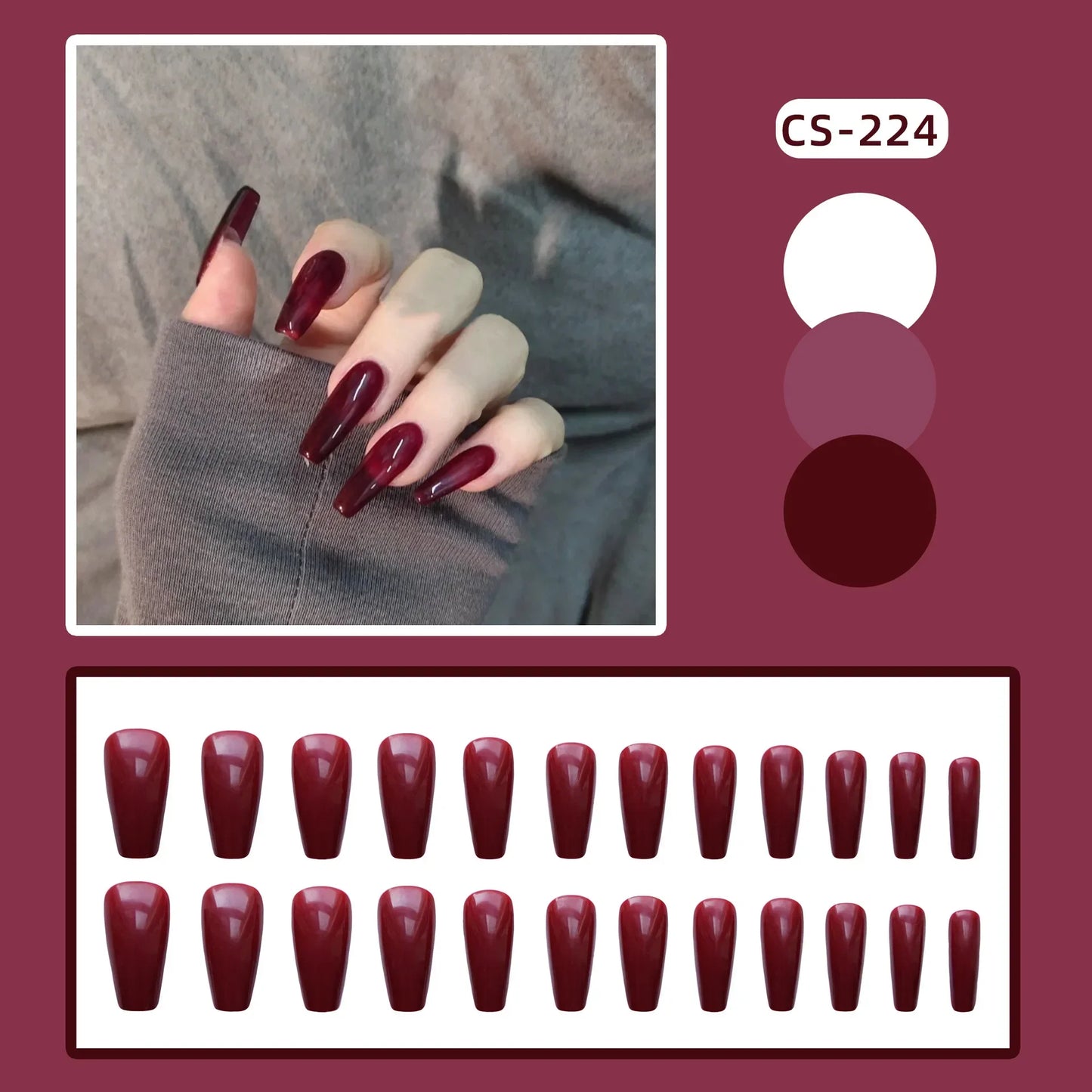 24PC Pure Elegance Single-Tone Press-On Nails