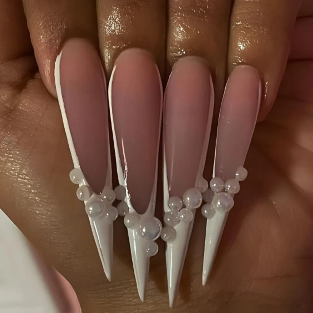 24Pcs Pink Butterfly Stiletto False Nails with Rhinestones