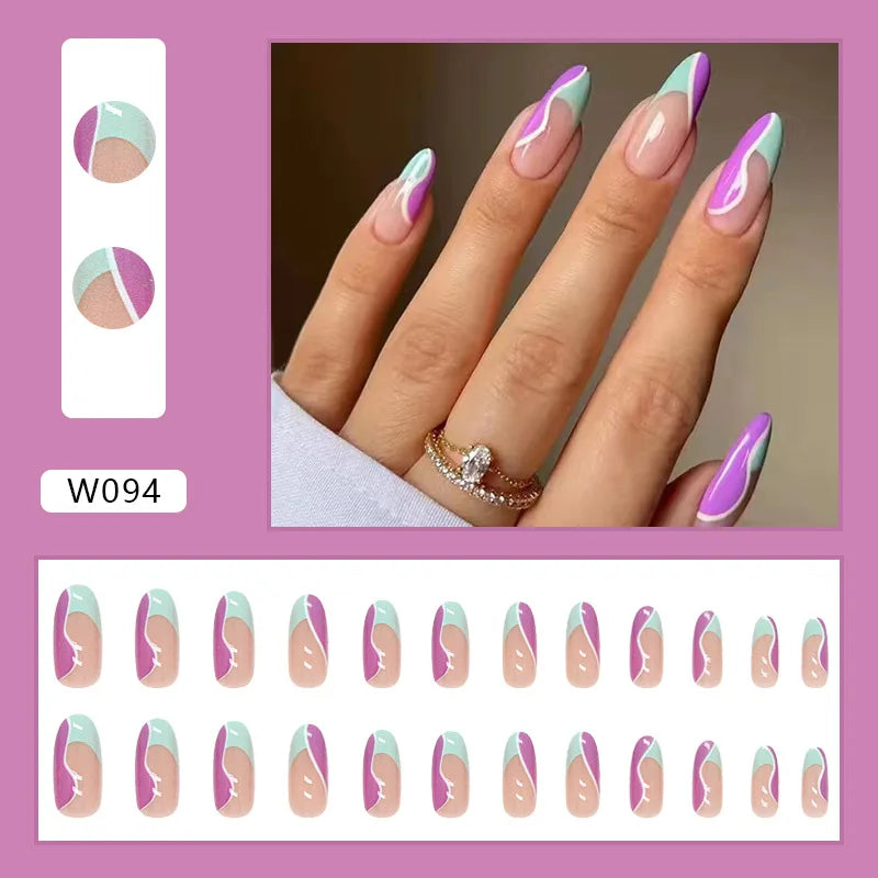 24Pcs Chic Pink Almond Press-On Nail Set with Glue