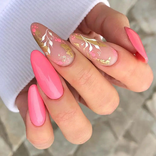 24Pcs Chic Pink Almond Press-On Nail Set with Glue
