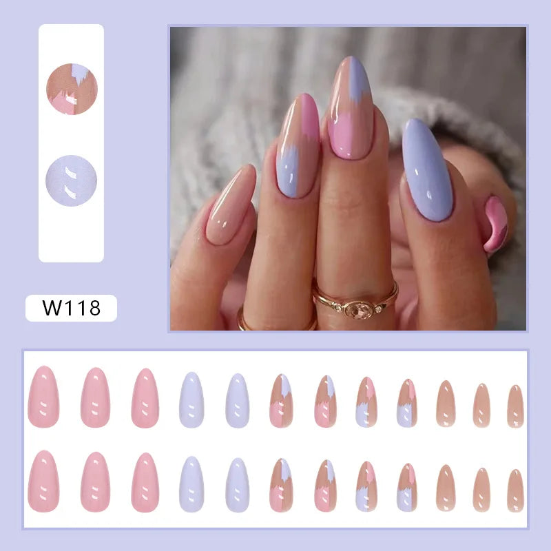 24Pcs Chic Pink Almond Press-On Nail Set with Glue