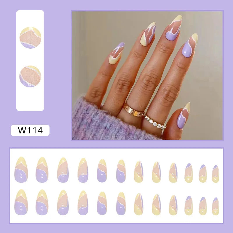 24Pcs Chic Pink Almond Press-On Nail Set with Glue