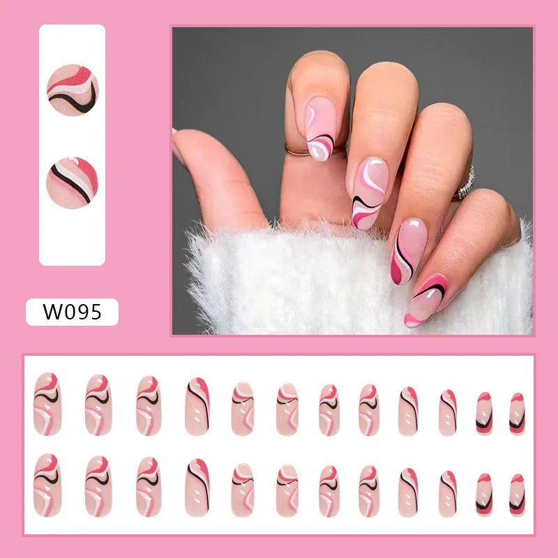 24Pcs Chic Pink Almond Press-On Nail Set with Glue