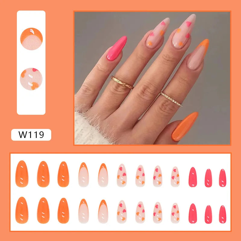 24Pcs Chic Pink Almond Press-On Nail Set with Glue