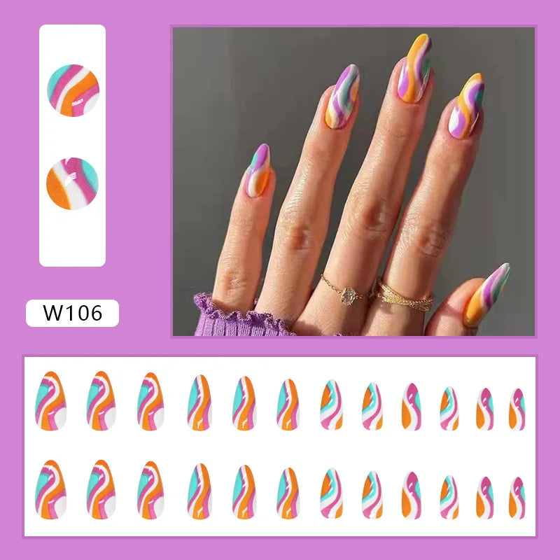 24Pcs Chic Pink Almond Press-On Nail Set with Glue