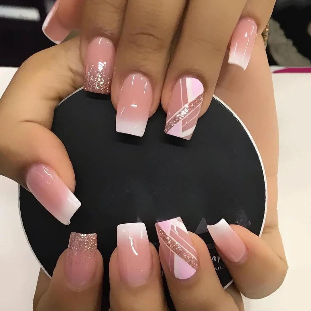 24Pcs Chic Pink Almond Press-On Nail Set with Glue