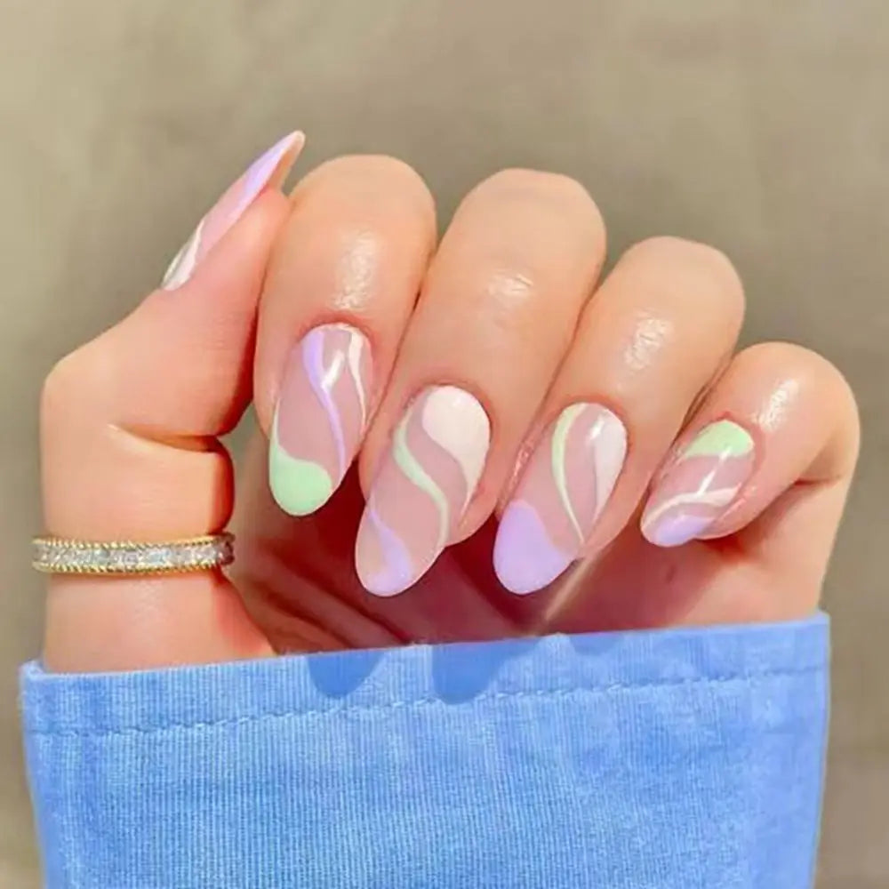 24Pcs Chic Pink Almond Press-On Nail Set with Glue