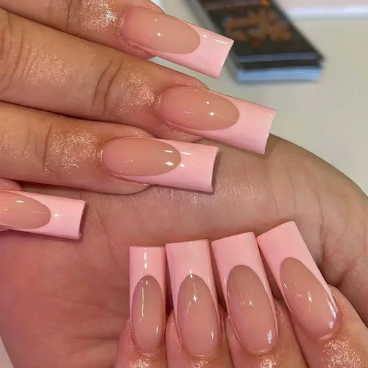 24Pcs Glittering Pink Ballerina Coffin Press-On Nails
