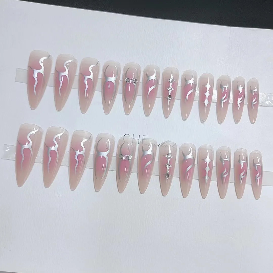 24pcs Pink Gradient Flame Press-On Nails