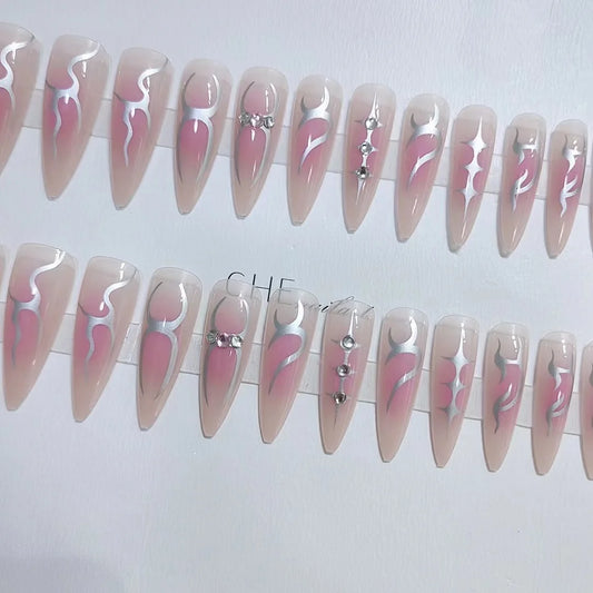 24pcs Pink Gradient Flame Press-On Nails