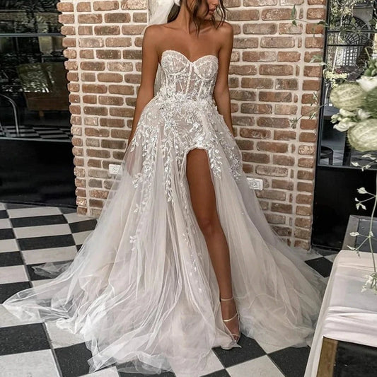 Sleeveless A-Line Wedding Gown with Side Slit