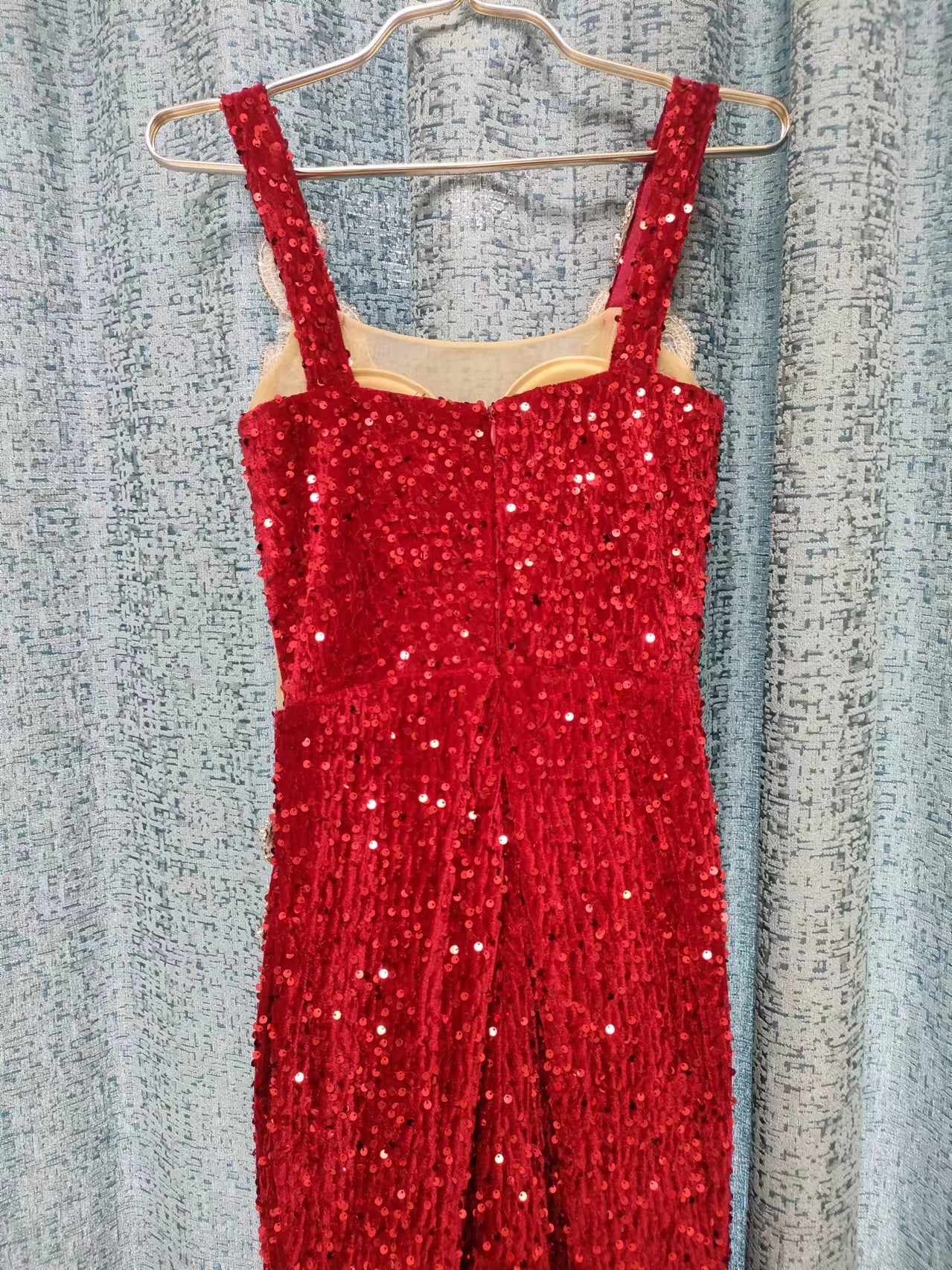 Mermaid Style Luxury Sparkly Silver Crystals Red Sequin Gowns