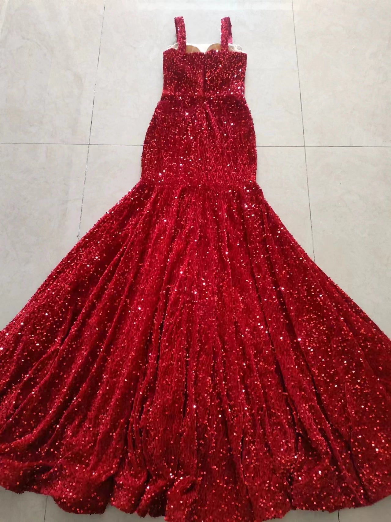 Mermaid Style Luxury Sparkly Silver Crystals Red Sequin Gowns