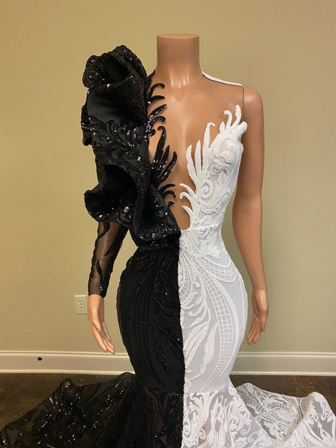 Prom Dresses  Mermaid Black And White Mix Color