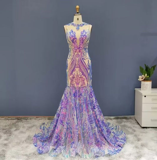 Glitter Purple Mermaid Prom Dresses Elegant Long Gowns