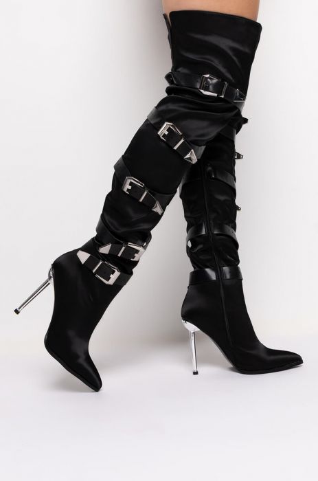 Belt Buckle Boots Over The Knee Stiletto Heel Boots