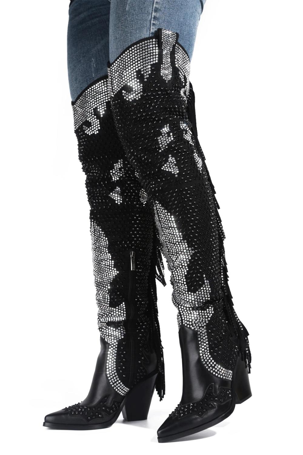 Women Blingbling Over The Knee Boots Lady Tassel Long Boots