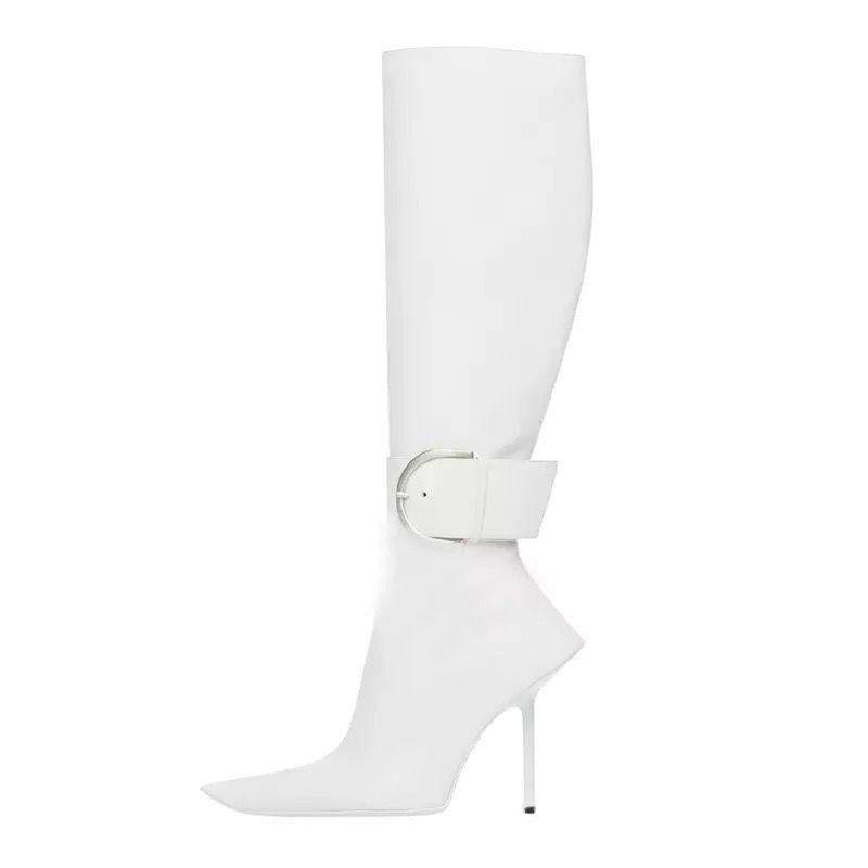 Women Knee Stilettos Sexy Boots Big Buckle Strap