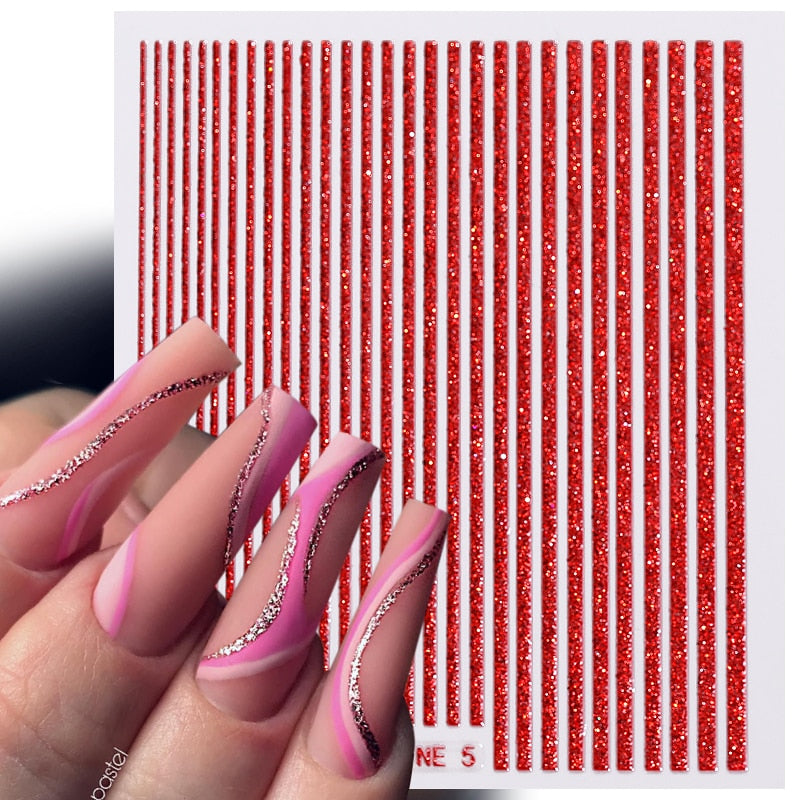 3D Lines Nail Stickers Metal Stripe Letters Decals Curve