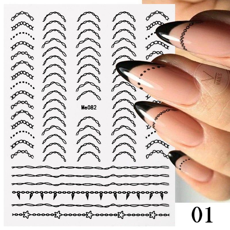 3D Lines Nail Stickers Metal Stripe Letters Decals Curve