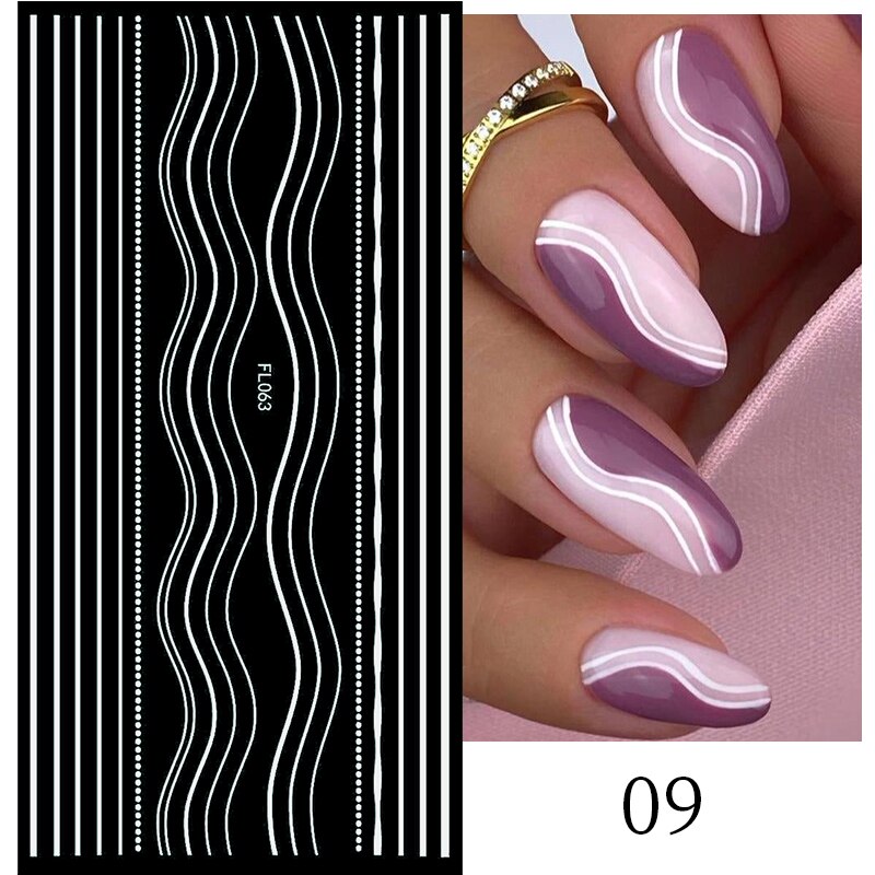 3D Lines Nail Stickers Metal Stripe Letters Decals Curve