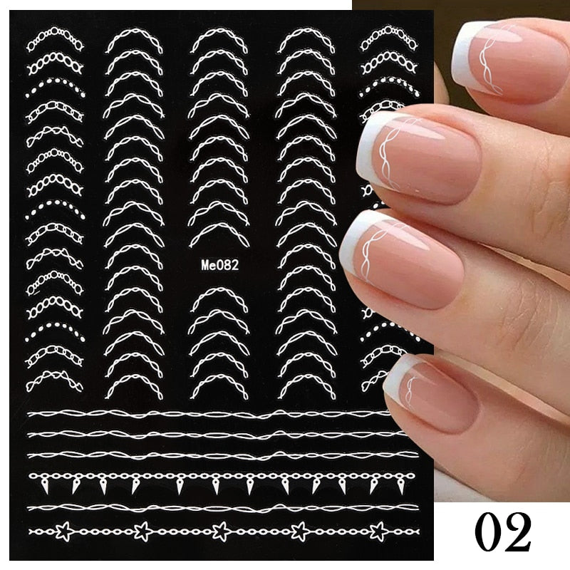 3D Lines Nail Stickers Metal Stripe Letters Decals Curve