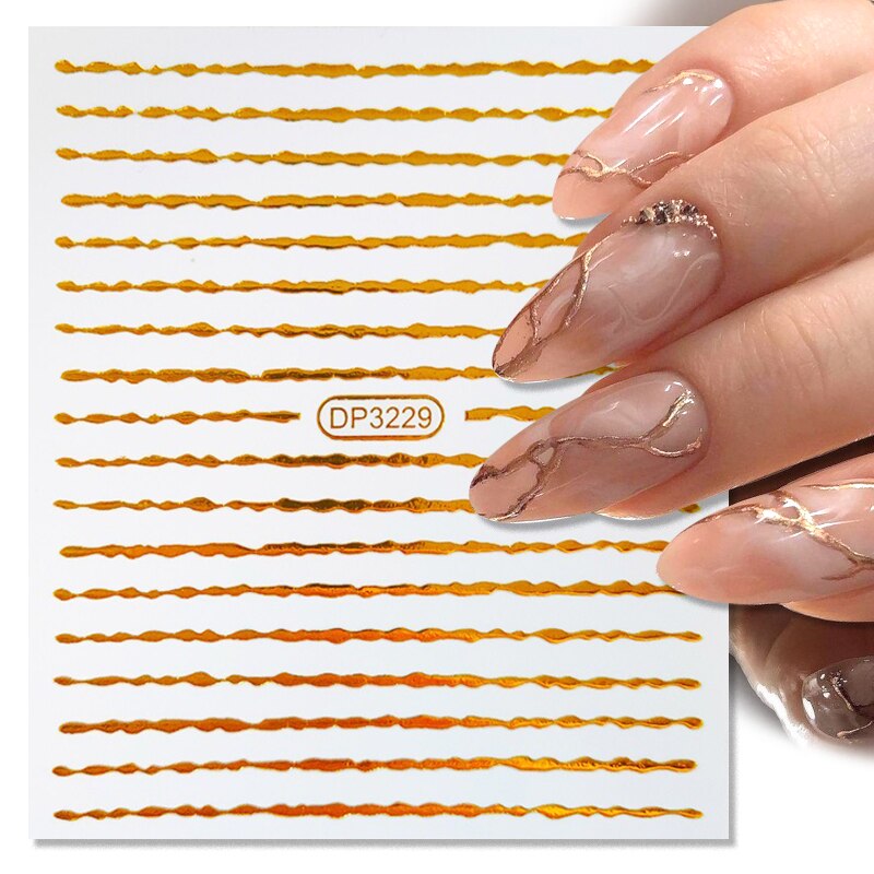 3D Lines Nail Stickers Metal Stripe Letters Decals Curve