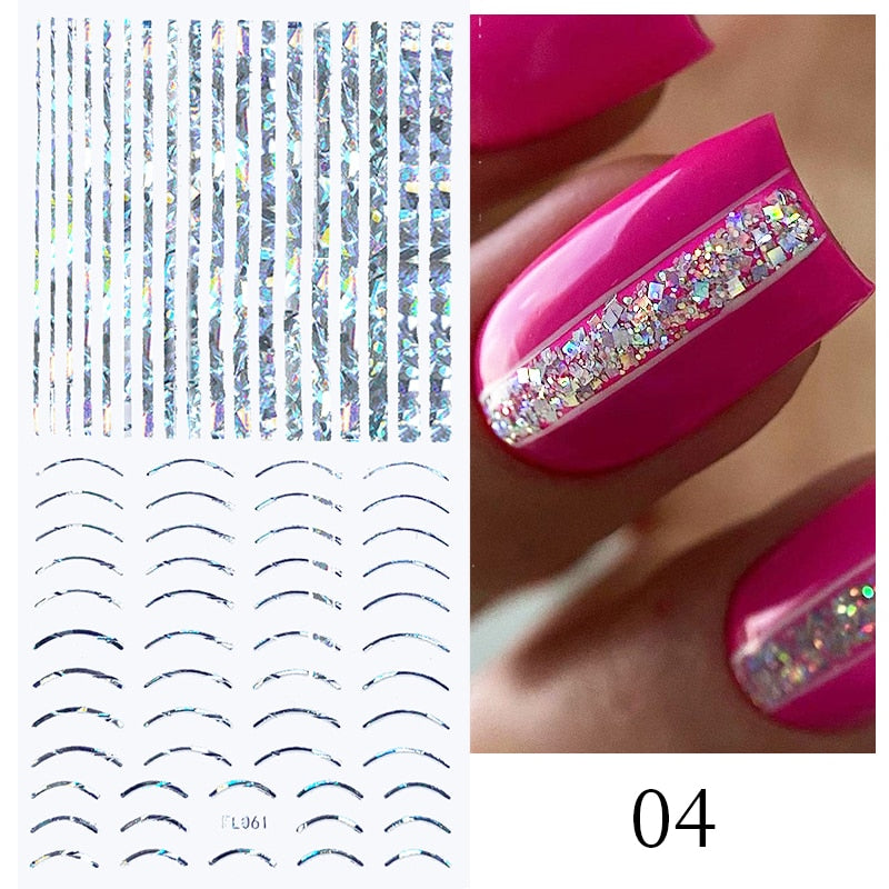 3D Lines Nail Stickers Metal Stripe Letters Decals Curve