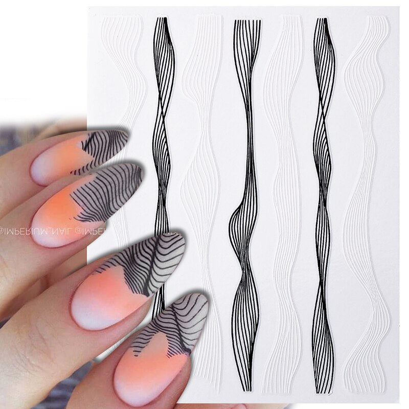 3D Lines Nail Stickers Metal Stripe Letters Decals Curve