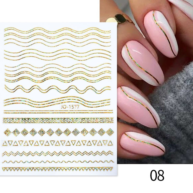 3D Lines Nail Stickers Metal Stripe Letters Decals Curve