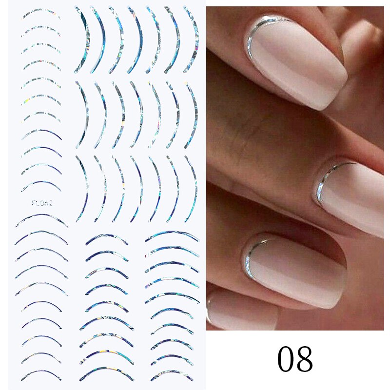 3D Lines Nail Stickers Metal Stripe Letters Decals Curve