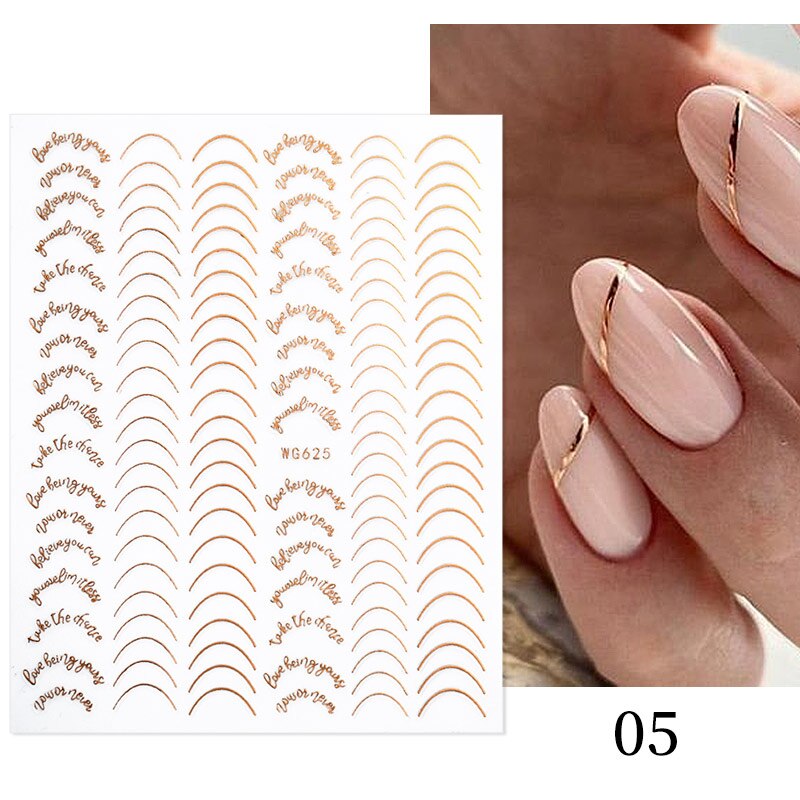 3D Lines Nail Stickers Metal Stripe Letters Decals Curve