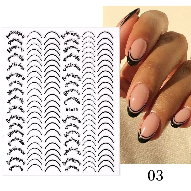 3D Lines Nail Stickers Metal Stripe Letters Decals Curve