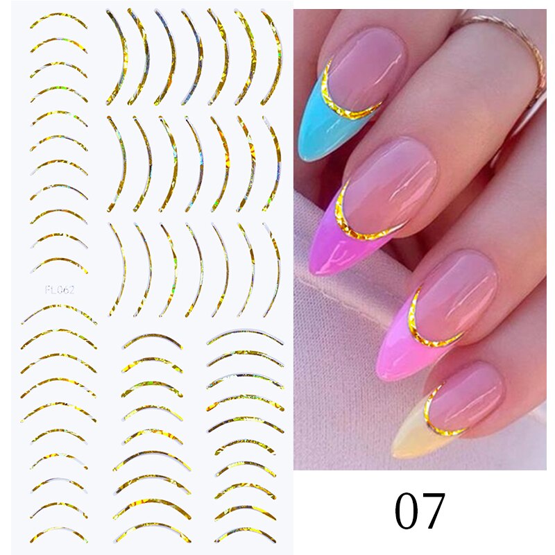 3D Lines Nail Stickers Metal Stripe Letters Decals Curve