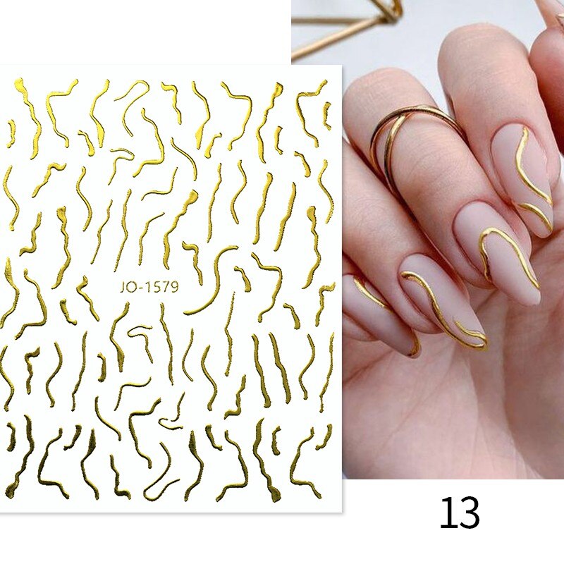 3D Lines Nail Stickers Metal Stripe Letters Decals Curve