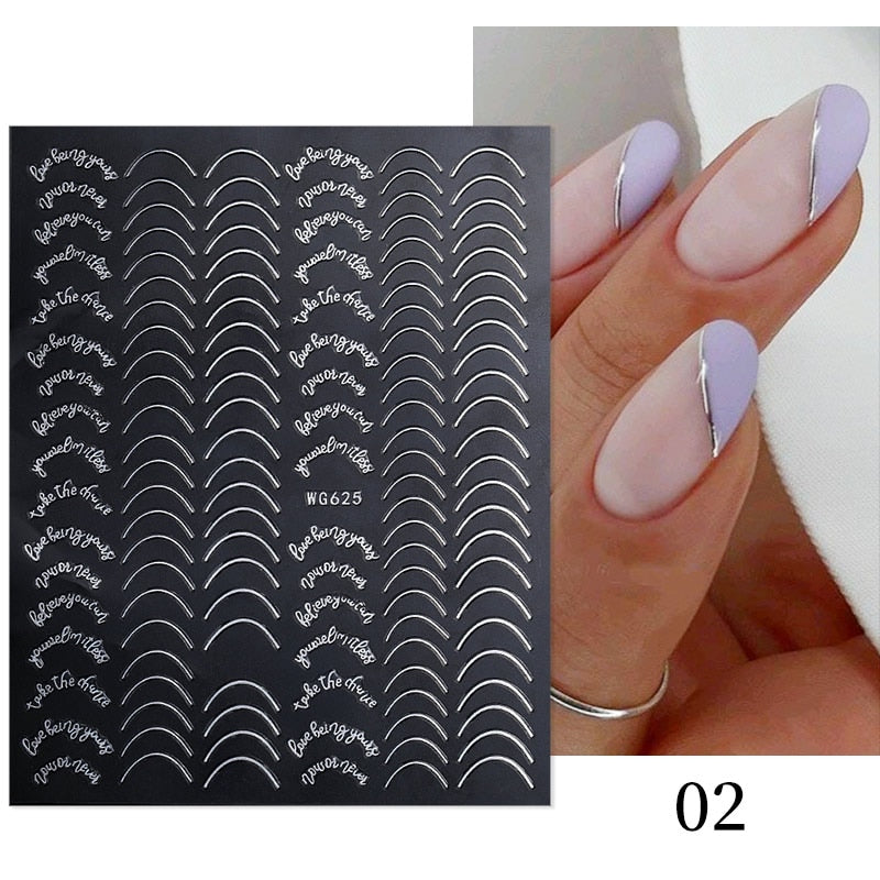 3D Lines Nail Stickers Metal Stripe Letters Decals Curve