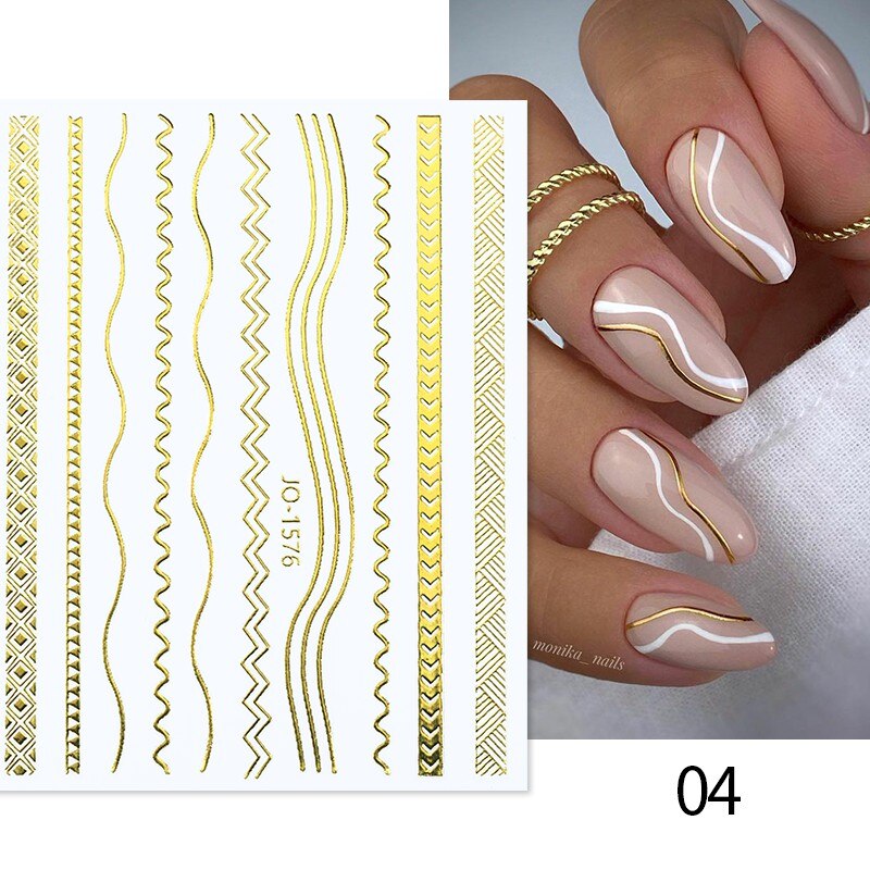 3D Lines Nail Stickers Metal Stripe Letters Decals Curve