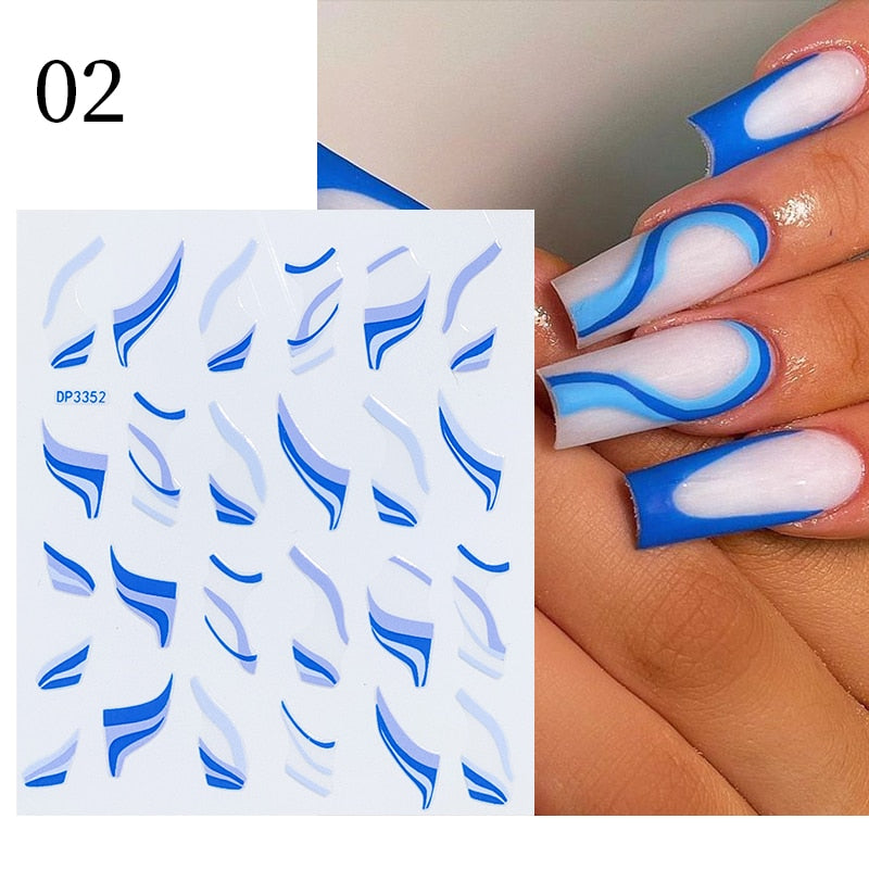 3D Lines Nail Stickers Metal Stripe Letters Decals Curve