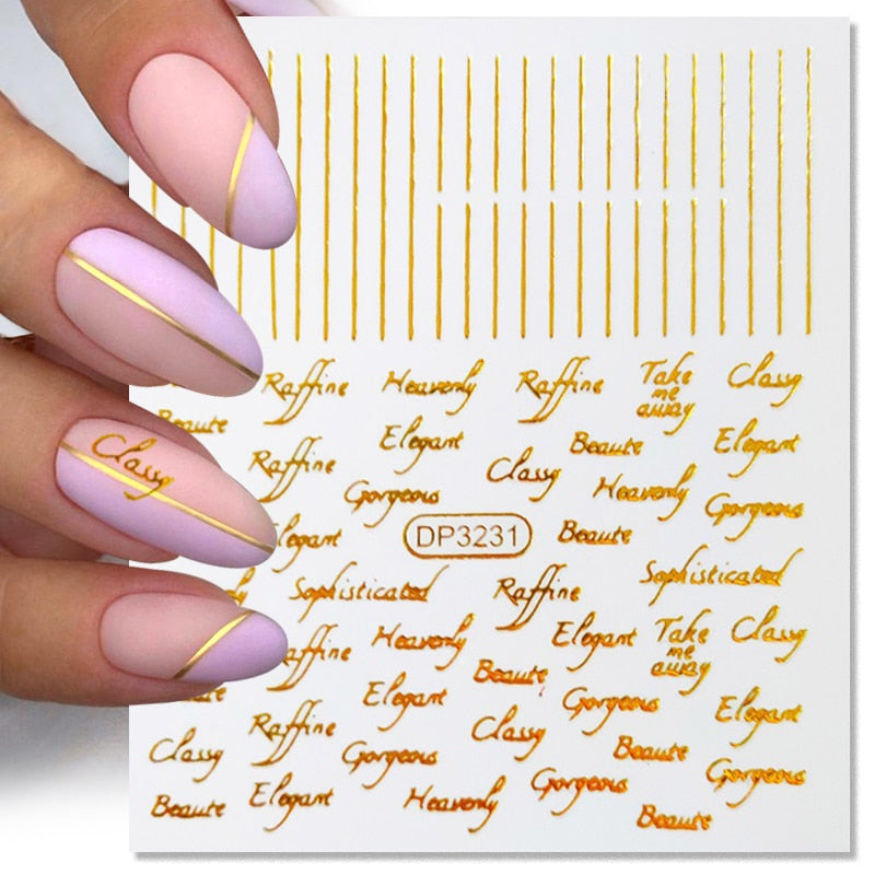 3D Lines Nail Stickers Metal Stripe Letters Decals Curve